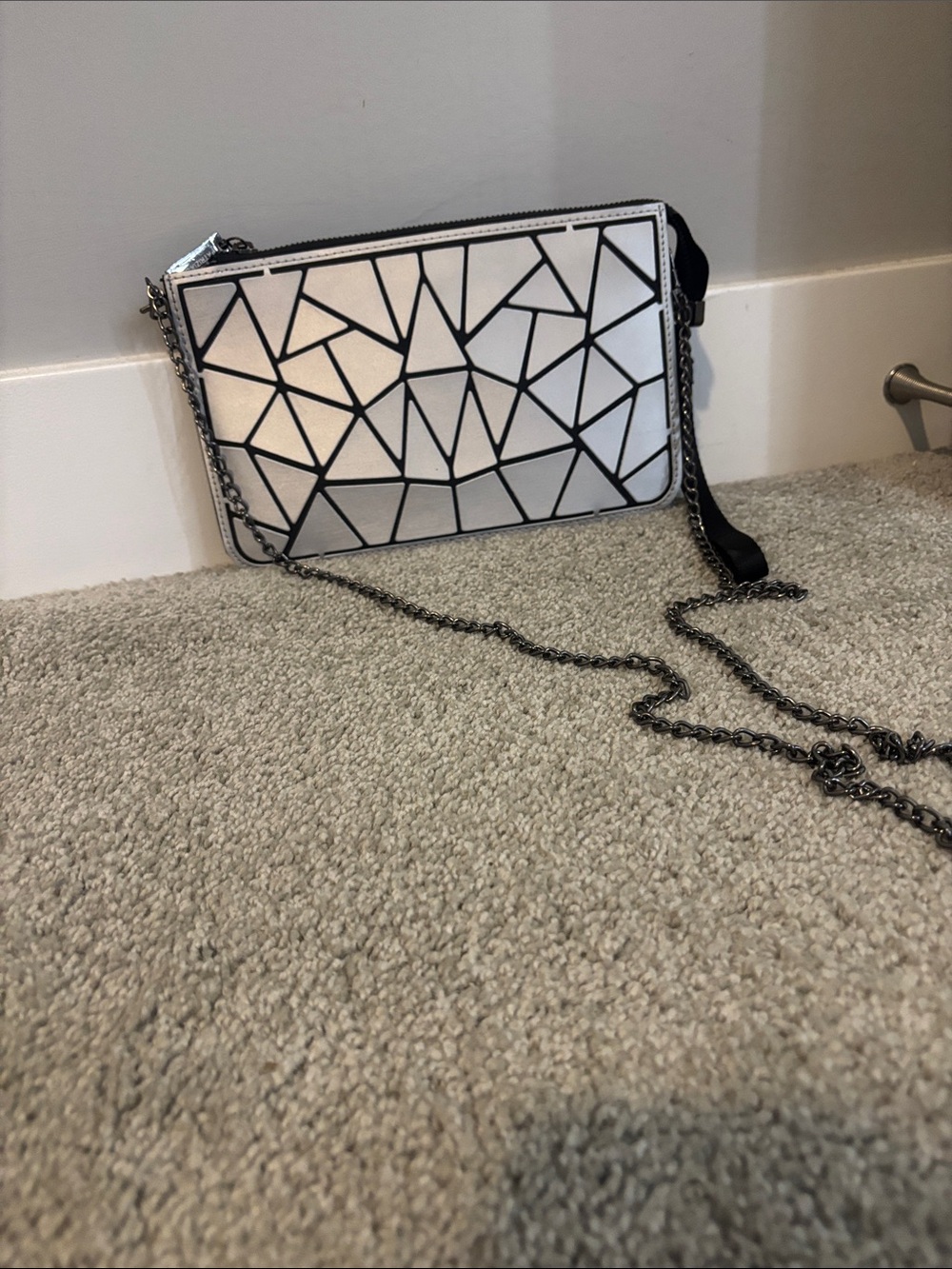 Geometric Pattern Silver Crossbody Bag
